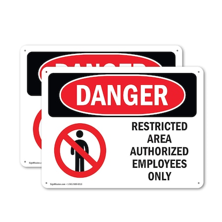 Signmission Restricted Area Authorized Employees Only Danger Sign, Plastic, 14in W x 10in L, 2PK OS-2PACK-DS-P-1014-L-1548